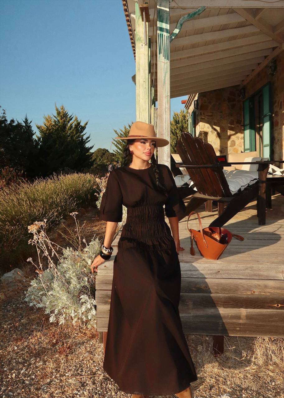 Black Gathered Waist Maxi Dress