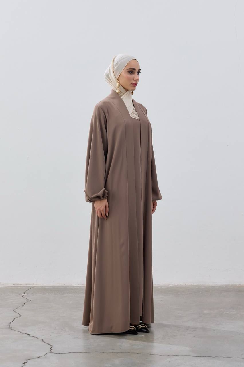 Beige Open Abaya Set – 2-Piece