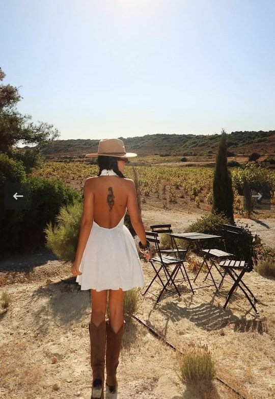 White Halter Mini Dress — Open Back Design