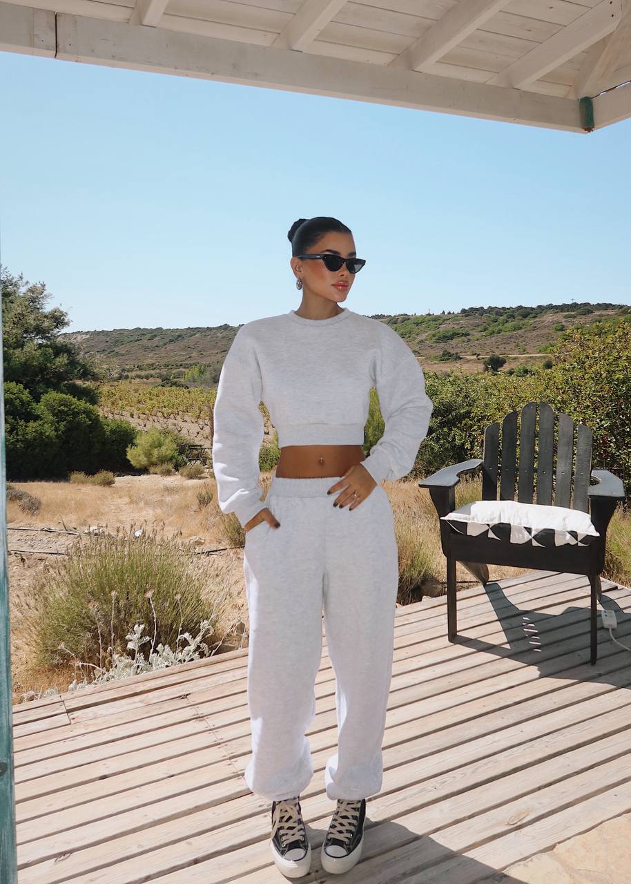 Gray Cropped Tracksuit Set