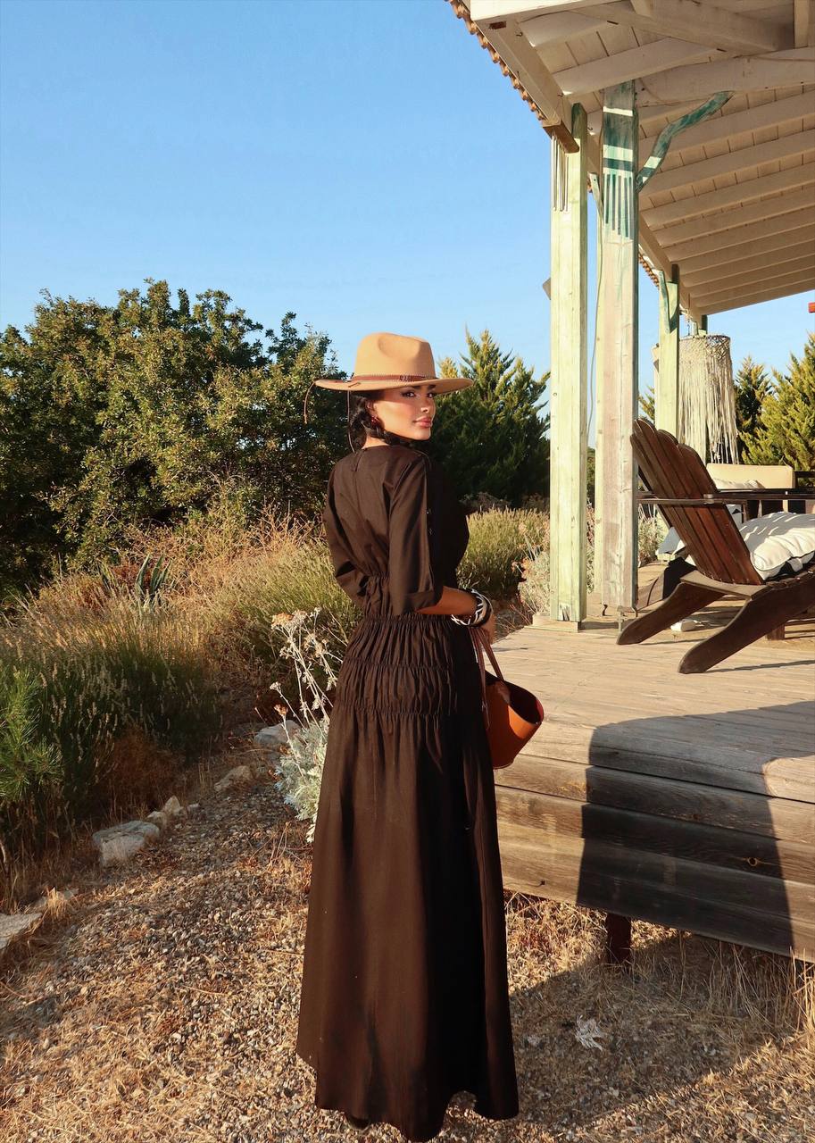 Black Gathered Waist Maxi Dress