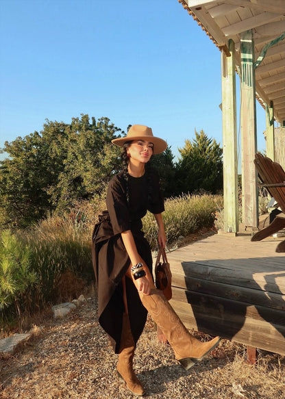 Black Gathered Waist Maxi Dress