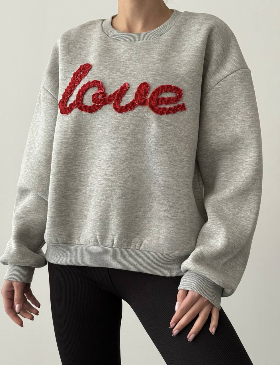"Love" Textured Oversized Fleeced Sweatshirt
