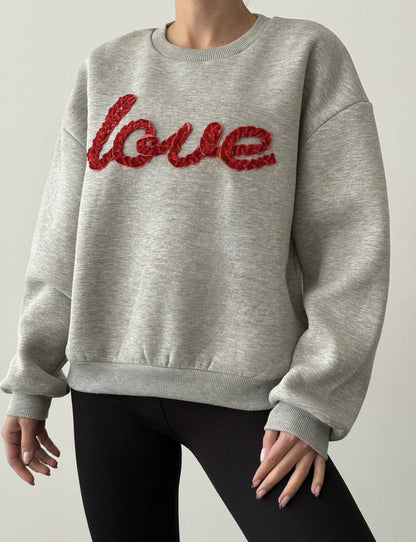 "Love" Textured Oversized Fleeced Sweatshirt