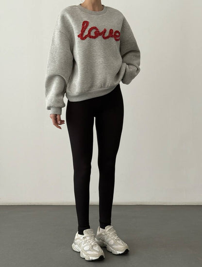 "Love" Textured Oversized Fleeced Sweatshirt