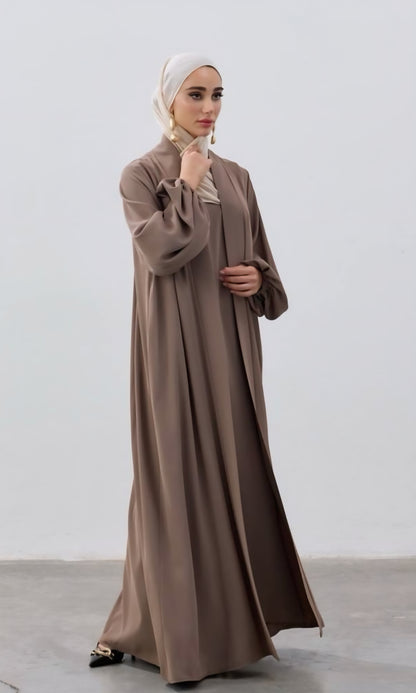 Beige Open Abaya Set – 2-Piece