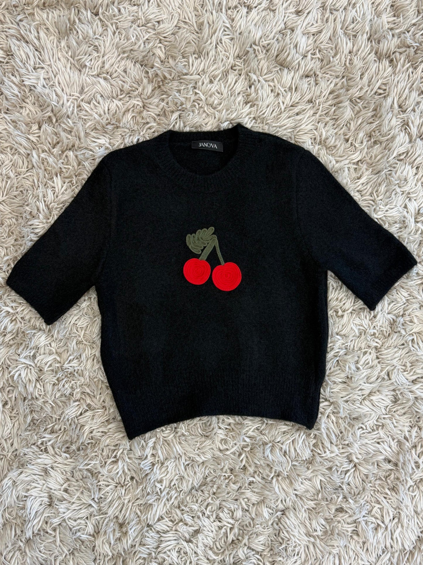 JANOVA Cherry Short Sleeve Knit Sweater - 3 Colors