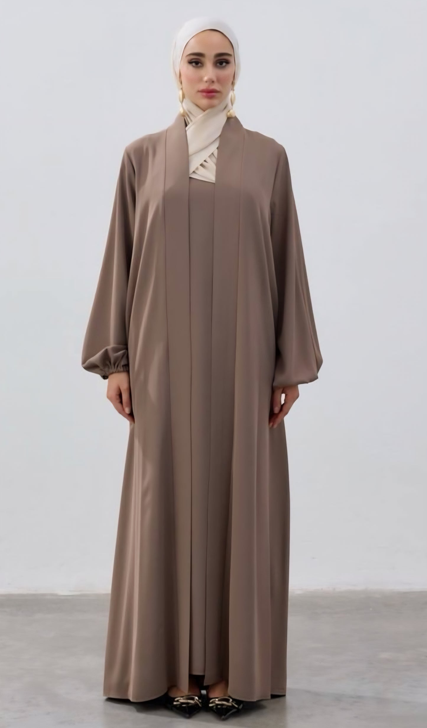 Beige Open Abaya Set – 2-Piece