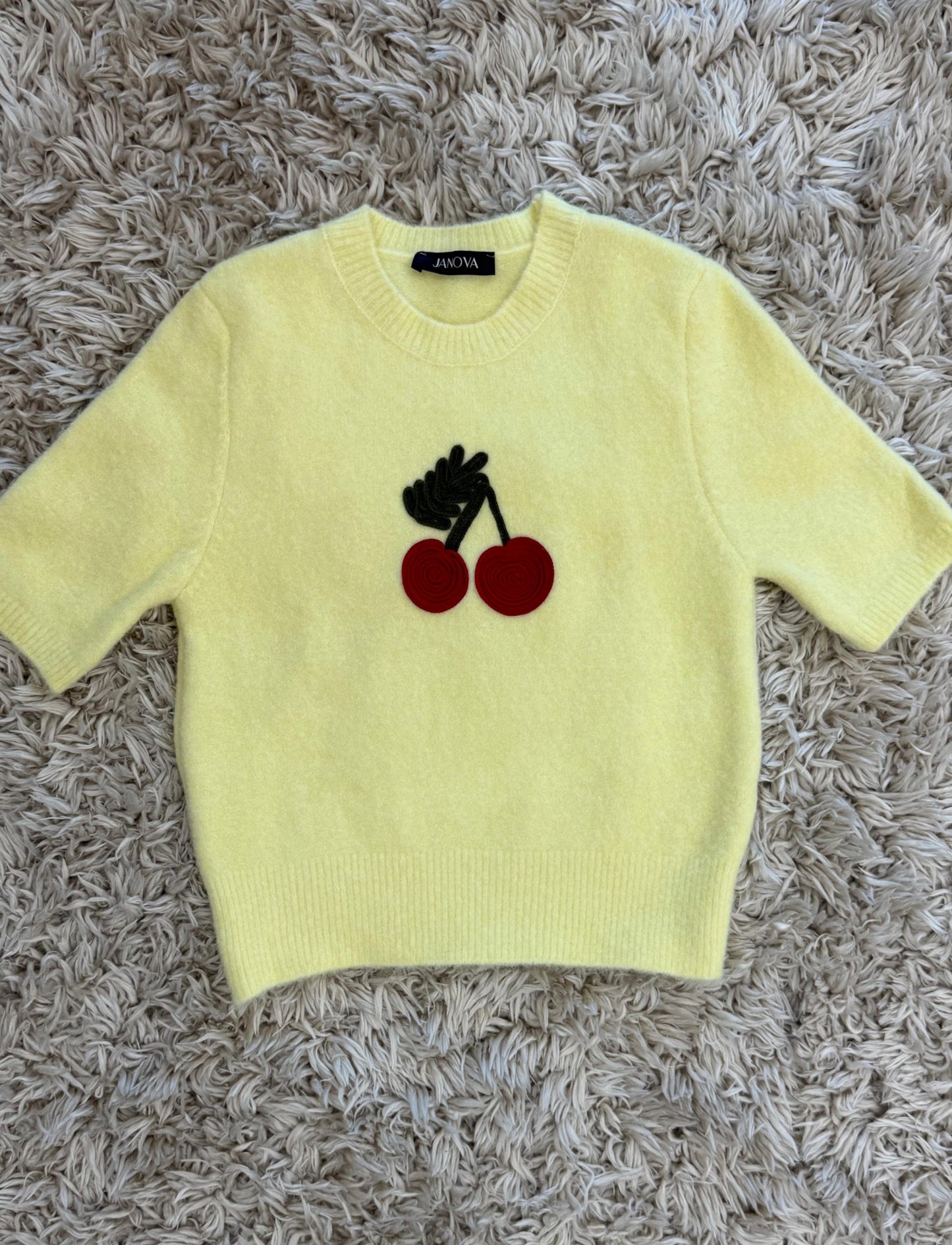 JANOVA Cherry Short Sleeve Knit Sweater - 3 Colors