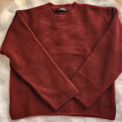 Raw-Edge Burghandy Oversized Sweater