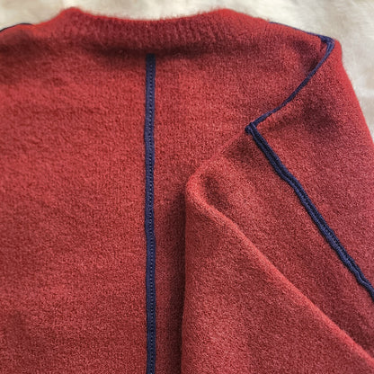 Raw-Edge Burghandy Oversized Sweater