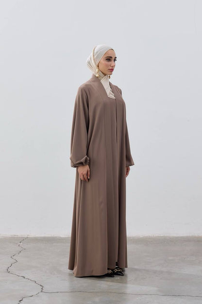 Beige Open Abaya Set – 2-Piece