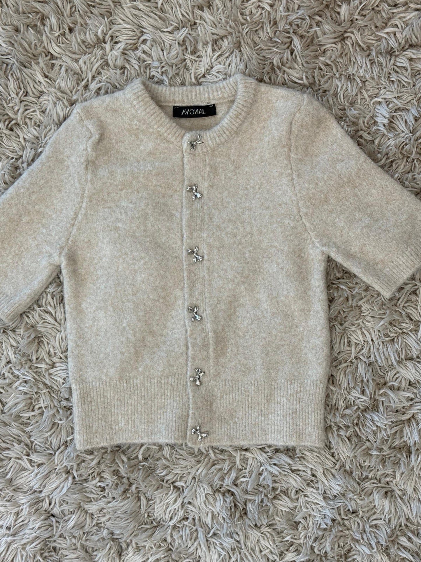 Short Sleeve Bow-Accent Knit Top