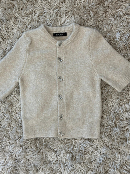 Short Sleeve Bow-Accent Knit Top