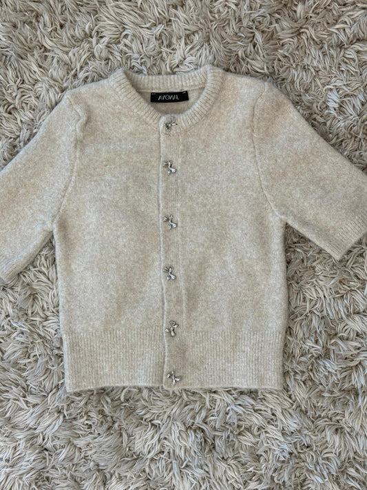 Short Sleeve Bow-Accent Knit Top