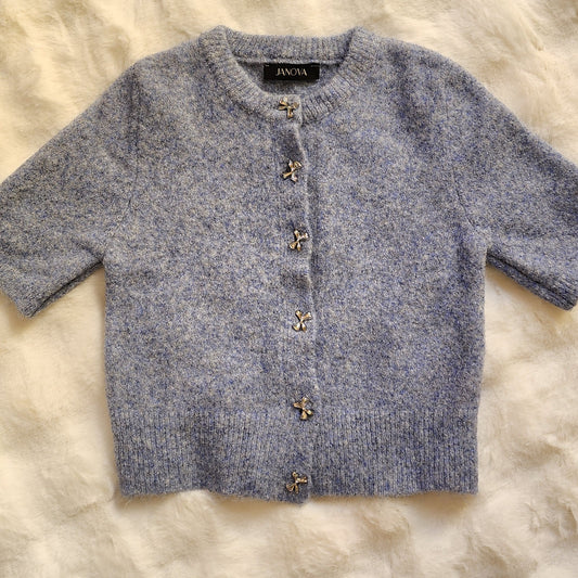 Short Sleeve Bow-Accent Knit Top