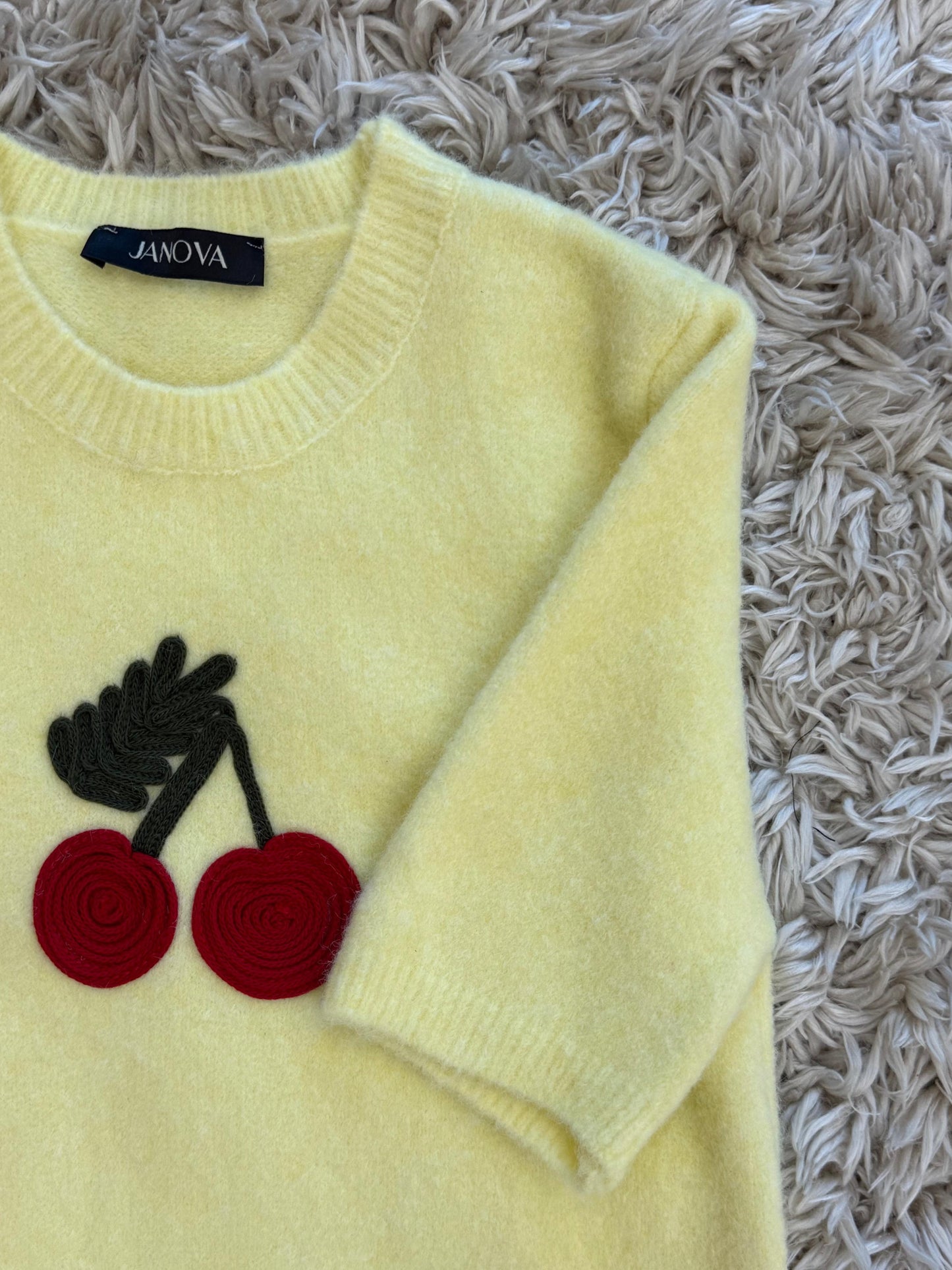 JANOVA Cherry Short Sleeve Knit Sweater - 3 Colors