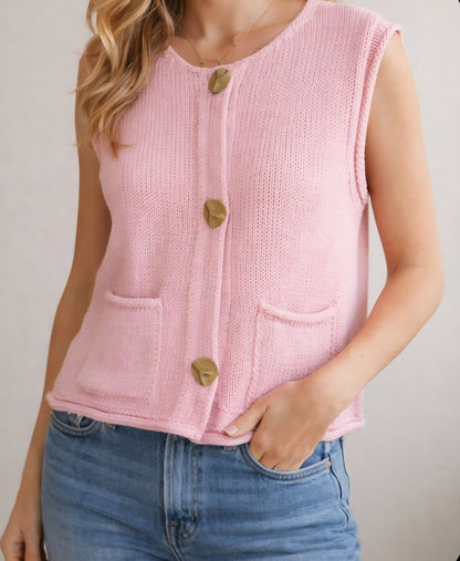 Pink Knit Buttoned Vest