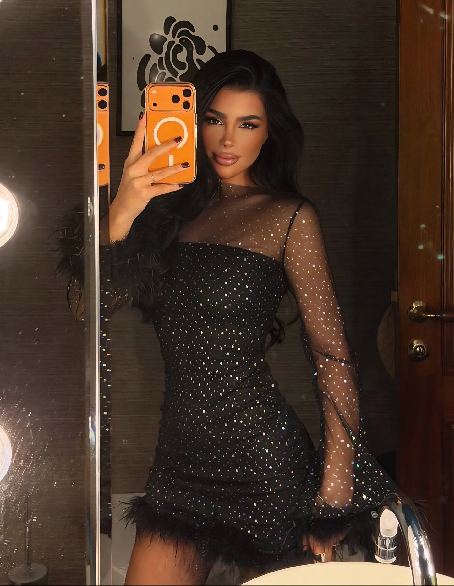 Black Shear Dress with Sequin