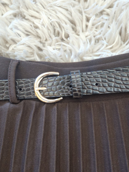 Pleated Mini Skirt with Croc-Effect Belt