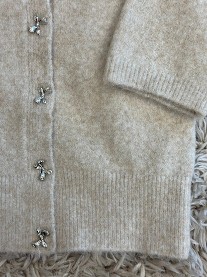Short Sleeve Bow-Accent Knit Top