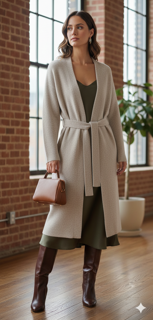 Soft-Touch Longline Beije Cardigan