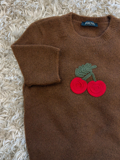 JANOVA Cherry Short Sleeve Knit Sweater - 3 Colors