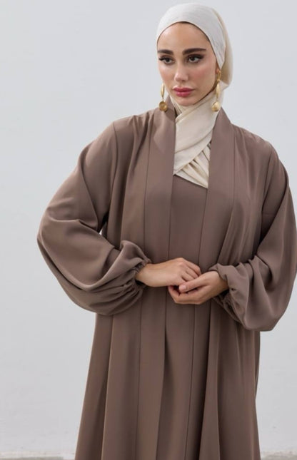 Beige Open Abaya Set – 2-Piece